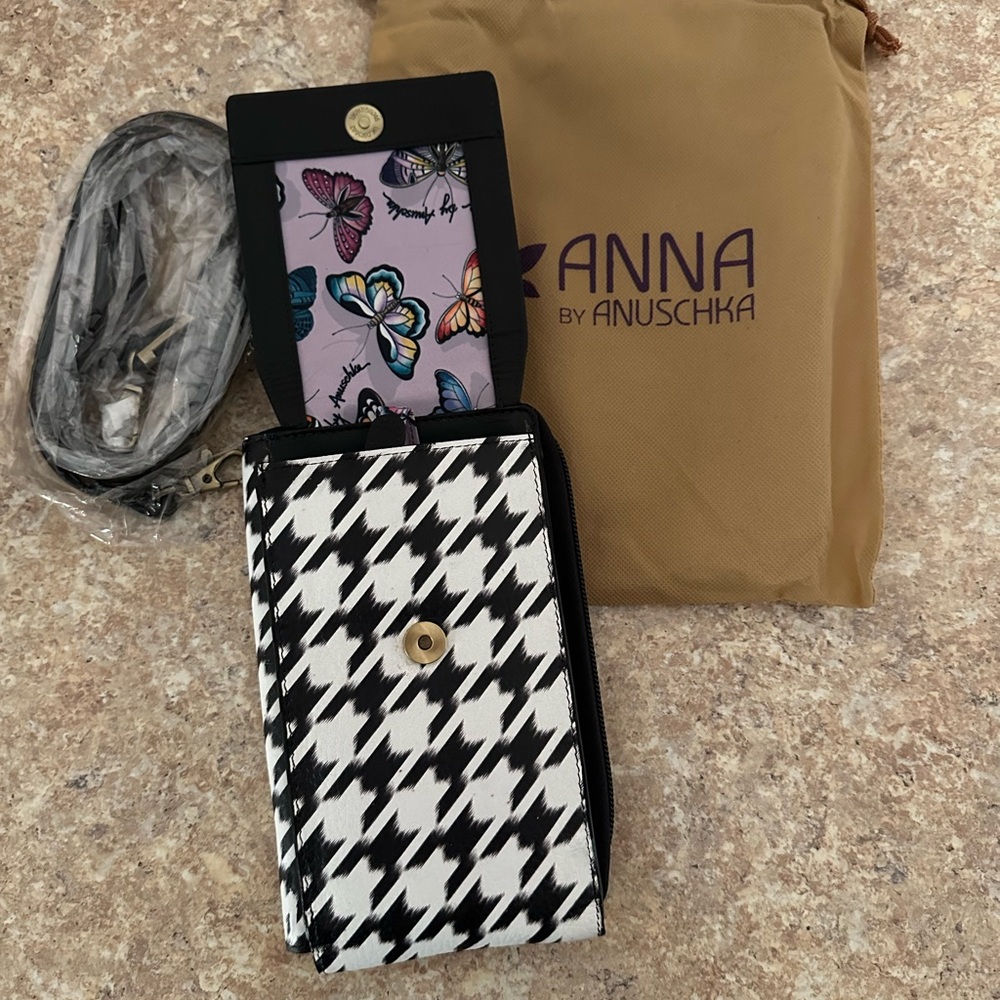 🦋Anna by Anuschka Heritage Leather Houndstooth Crossbody Frame Bag🦋